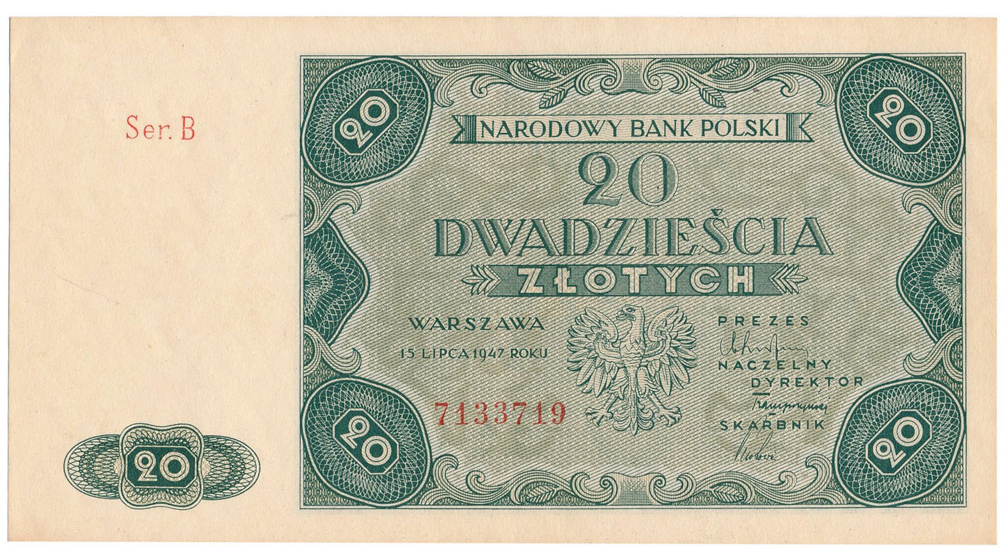 20 złotych 1947 seria B - Piękny